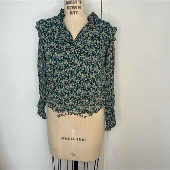 BODEN Zoe Frill Detail Blouse Midnight Garden Sprig Floral Green  Size 2P - Picture 4 of 9